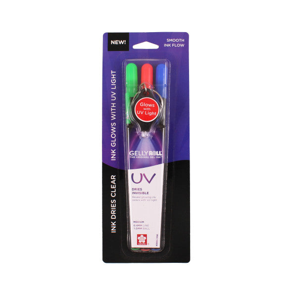 UV 4-Piece 1mm Set (Red, Blue & Green Pens & UV Keychain Light) - Odd Nodd Art Supply
