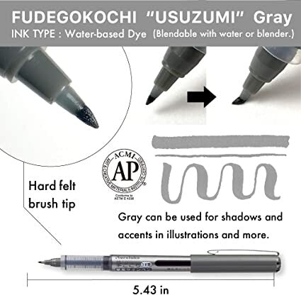 Gray Fudegocochi Brush Pen Fine Kuretake - Odd Nodd Art Supply
