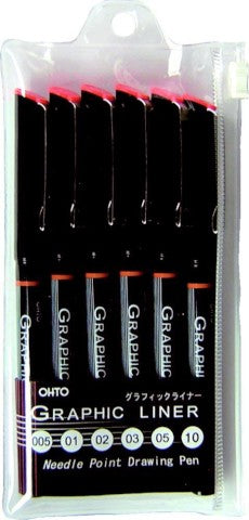 Graphic Liner Needle Point Drawing Pigment Ink 6 Pen Set by Ohto - Odd Nodd Art Supply