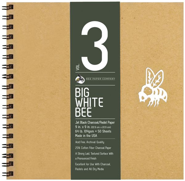 Big White Bee Jet Black Charcoal Pastel Paper - Odd Nodd Art Supply