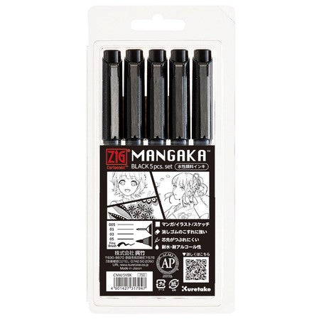 Mangaka Black Pen Assorted 5 pen Sets - Odd Nodd Art Supply