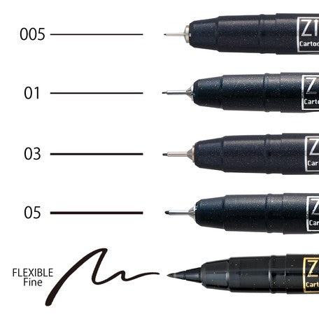 Mangaka Black Pen Assorted 005 01 03 05 Flexible Sets - Odd Nodd Art Supply