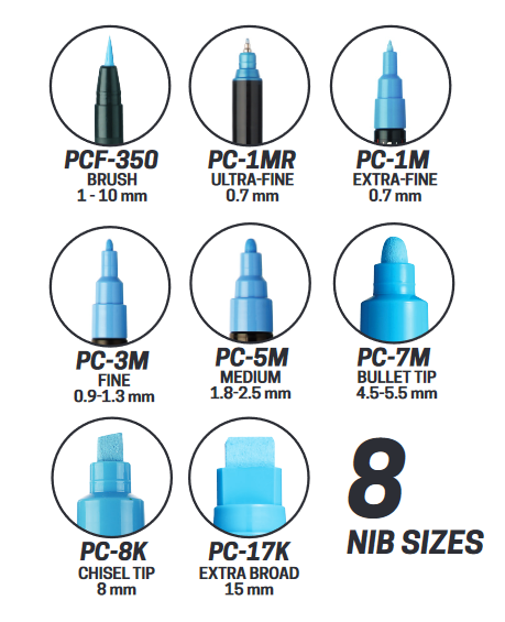 Posca Nib Size Comparison Acrylic Paint Markers - Odd Nodd Art Supply