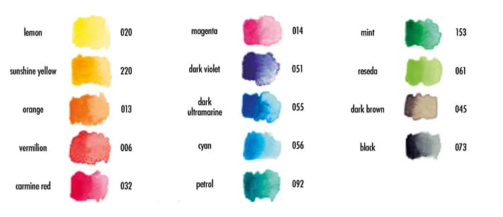 Marabu Aqua Ink Color Chart - Odd Nodd Art Supply