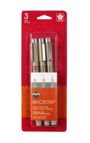 Light Gray Pigma Micron 3 Pen Set - Odd Nodd Art Supply