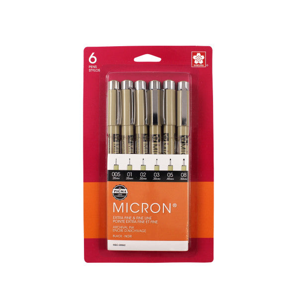 Black 6 pen Pigma Micron Pen Sets - Odd Nodd Art Supply
