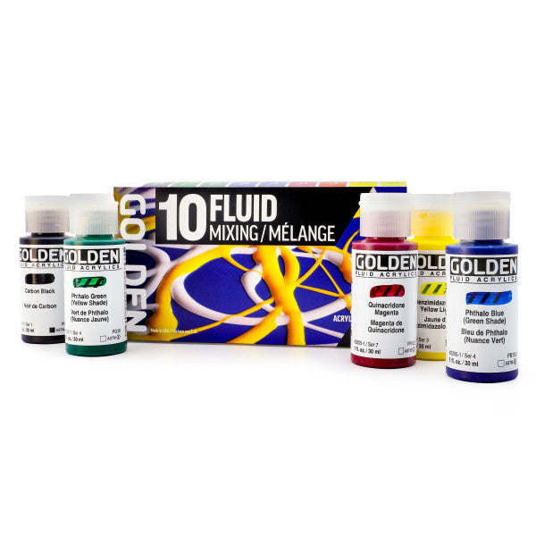 Golden Fluid Acrylic Paint Sets 10 Color Fluid Mixing Set - Odd Nodd Art Supply