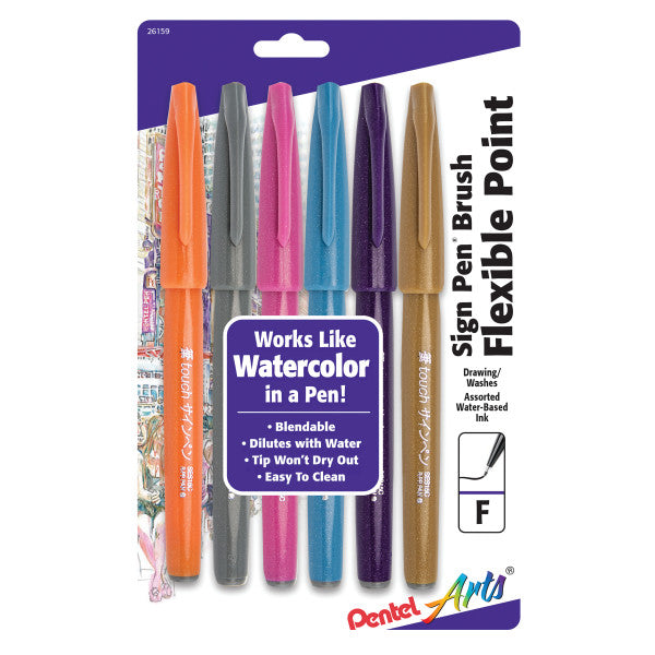 Fashion 6 Set Pentel Brush Sign Pens - Odd Nodd Art Supply