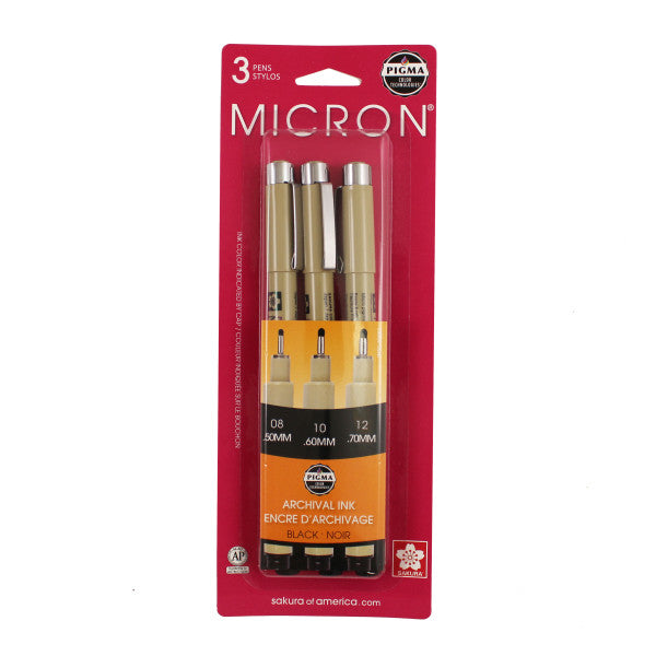 Micron Pigma 3-Pen Set (08, 10 & 12) - Odd Nodd Art Supply