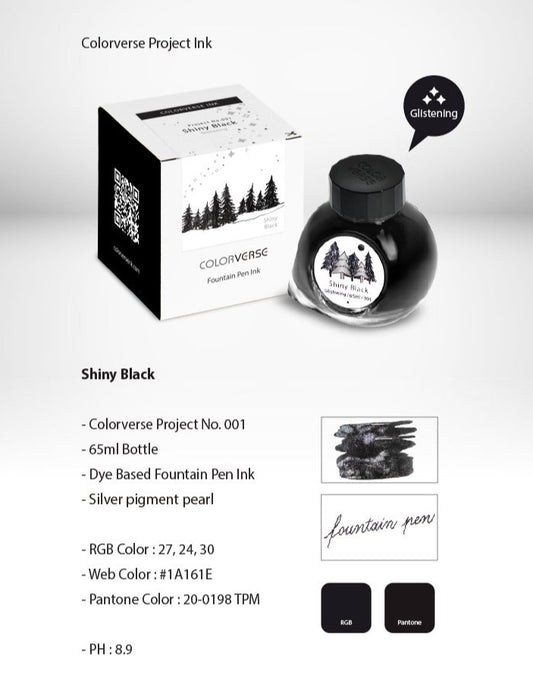 Colorverse Project Fountain Pen Ink Shiny Black Glistening - Odd Nodd Art Supply