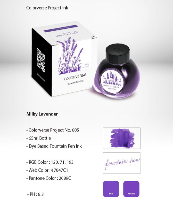 Colorverse Project Fountain Pen Ink Milky Lavender - Odd Nodd Art Supply