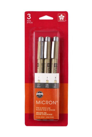 Cool Gray 3 Pen Pigma Micron Pen Set Sakura - Odd Nodd Art Supply